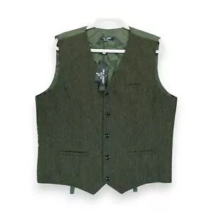 NWT Paul Jones Vest Mens Large Green Wool Blend Button Front Wool/Polyester - Picture 1 of 6