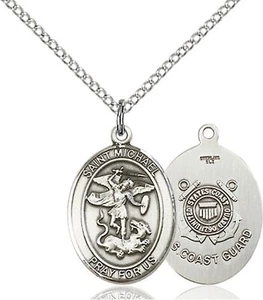 Sterling Silver Saint Michael Coast Guard Medal Pendant Necklace 18" Chain - Picture 1 of 2