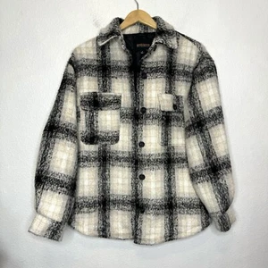 Ambiance Outerwear Black Cream Plaid Shacket Womens Small Oversized Jacket Boho - Picture 1 of 11