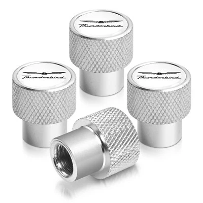 Tapas de vástago de válvula de neumático de aluminio cromado blanco sobre plata Ford Thunderbird Foto 1 de 4