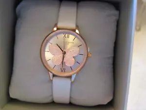 Olivia Burton London Watch Quartz OB16MB16 Rose Gold Butterfly Leather Gray Band - Picture 1 of 9
