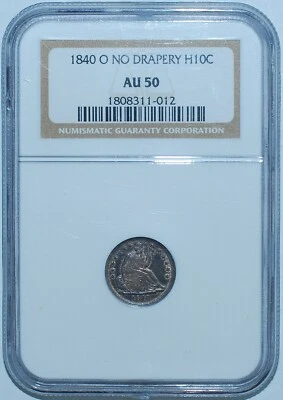 1840 O NGC AU50 No Drapery Seated Liberty Half Dime H10c - Image 1 of 2
