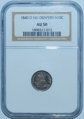 1840 O NGC AU50 No Drapery Seated Liberty Half Dime H10c Cover