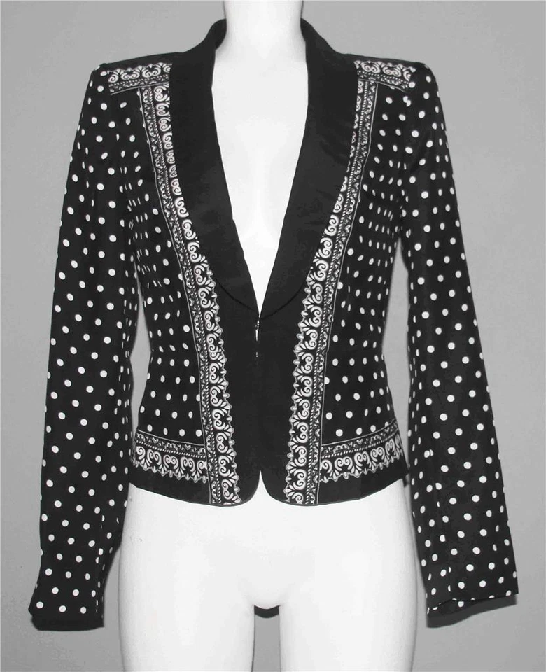 Chaqueta Top Forrada de Seda Solapas Largas Pergaminos Lunares Blanco y Negro Wms 2 USADA? Foto 1 de 1