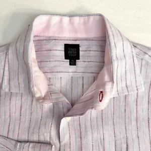 Saks Fifth Avenue Men’s XL 100% Linen L/S Button Up Shirt Pale Pink Blue Stripe - Picture 1 of 15
