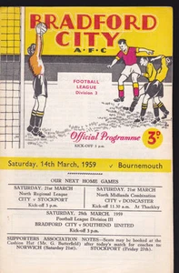 1958/59 BRADFORD CITY V BOURNEMOUTH 14-03-1959 Division 3 - Picture 1 of 1