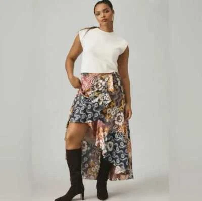 Nova saia maxi feminina Plus 2X Maeve x Anthropologie envoltório com babados - Imagem 1 de 4