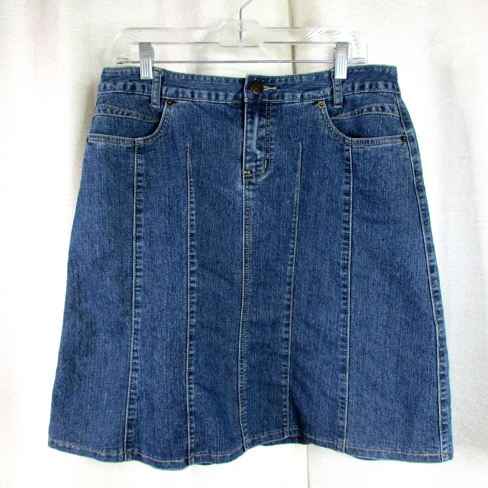 Baccini джинсовой ткани юбка Midi панели синий Jean размер 10 трапециевидный эластичной кожи нашивка - Изображение 1 из 4
