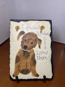 Vintage Hand Painted SlateHanging Plaque “ A Spoiled Rotten Dog Lives Here” - Picture 1 of 8