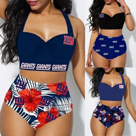 New York Giants 2PCS Women's Floral Bikini Butt Lift Swimsuit Bathing Suit Cover