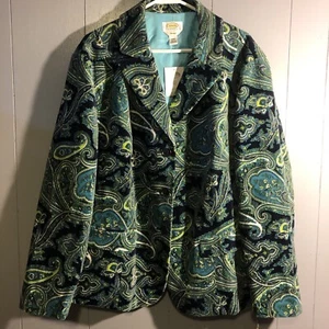 Talbots Womens Stretch Velvet Blazer Jacket Blue Teal Black Paisley size 24W - Picture 1 of 7