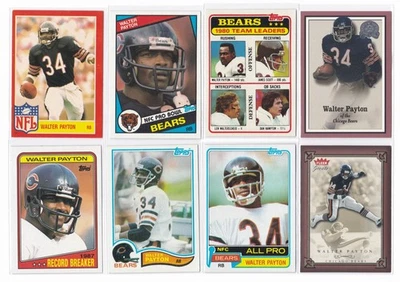 Lote de 10 tarjetas de fútbol americano vintage Walter Payton años 70-80 Topps Fleer Greats Prizm Foto 1 de 2
