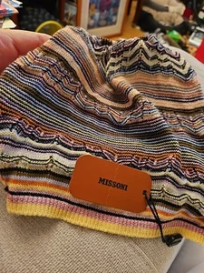 Gorro Missoni Mezcla Lana Rayas, Nuevo Con Etiquetas Rosa, Amarillo Naranja Tonos - Imagen 1 de 10