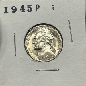 1945-P Jefferson Silver War Nickel Five Cent 5c Cents Philadelphia Coin UNC BU - Picture 1 of 2