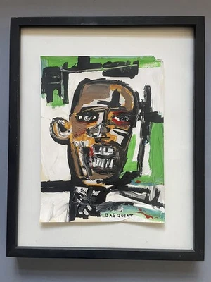 Jean Michel Basquiat Handmade Original Painting Black Street Art Signed NYC D83 — 第 1/4 张图片