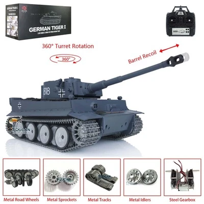 Henglong 1/16 7.0 WW2 German Tiger I RC Tank 3818 BB Barrel Recoil 360° Turret - Image 1 of 4