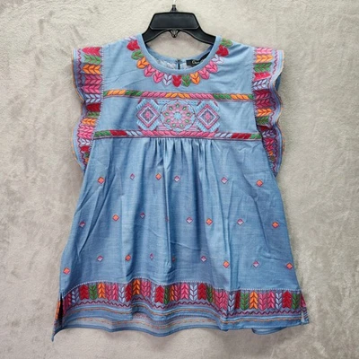 Top túnica vaquera manga acampanada bordada índigo XL de Caleesa para mujer Foto 1 de 4