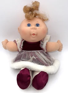 Vestido de vacaciones vintage 1991 Cabbage Patch muñeca firmado Mattel cuerpo de tela ojos azules - Imagen 1 de 12