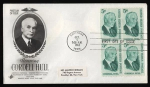 #1235 5c Cordell Hull-Block of 4, Art Craft H/C FDC **ANY 5=FREE SHIPPING** - Picture 1 of 1