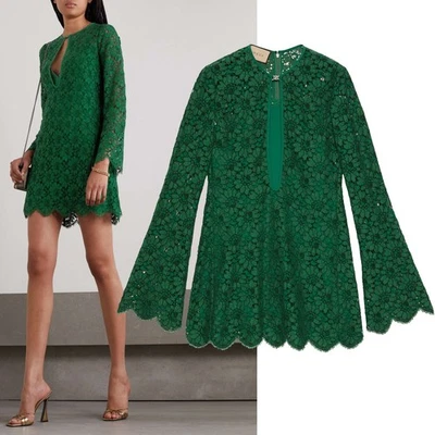 VESTIDO GUCCI MANGA LARGA VERDE ENCAJE FLORAL con DETALLE LOGOTIPO G $3,750 talla IT 42 US 6 Foto 1 de 4