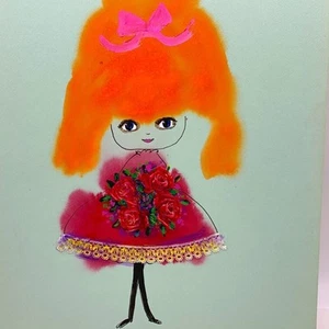 GROOVY GAL Rosalind Welcher unsigned original art c1960s-70s Panda Prints Inc - Picture 1 of 14