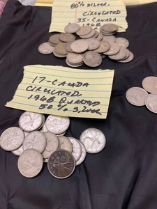 35 Pre-1968 Canadian Quarters, 17 - 1968 Canadian Quarters w/3 other coins - Picture 1 of 9