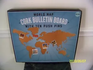 World Map Cork Bulletin Board Notes Reminders Photos With Push Pins - Picture 1 of 2