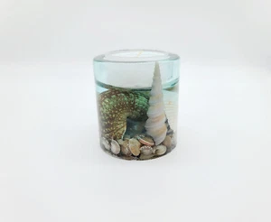 Ocean Themed Square Candle Holder Made with Eco-Friendly Epoxy Resin & Seashells - Picture 1 of 4