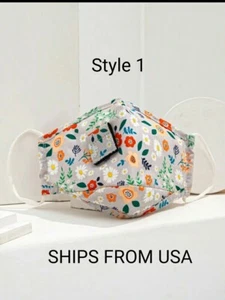 2pc Face Cover w/ Large Straw Hole Opening Washable Reusable Handmade - Picture 1 of 8
