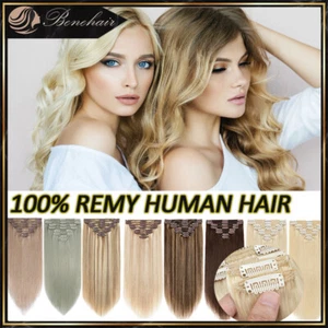 Extra Thick Clip In Real Remy Human Hair Extensions Double Drawn Weft Full Head - Picture 1 of 42