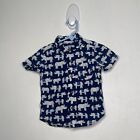 Gap Rhinoceros Button Up Shirt Boys Size 12-18 M Blue Short Sleeve Casual Travel