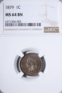 BU 1879 RPD 1/1 Indian Head Cent Penny NGC MS64 BN Nice Luster! QNCM