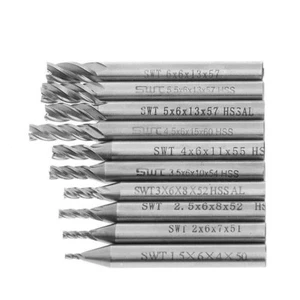 10pcs/set 1.5/2/2.5/3-6mm HSS Straight Shank 4 Flute End Mill CNC Drill Bit Tool - Picture 1 of 5