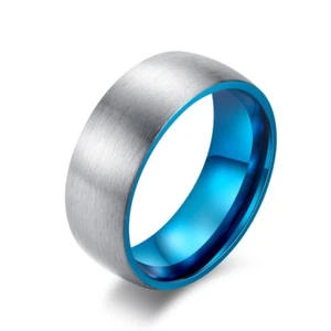 Anillo de acero titanio cepillado plateado con correa de chapado negro/dorado/azul de 8 mm talla 7-12 - Imagen 1 de 12