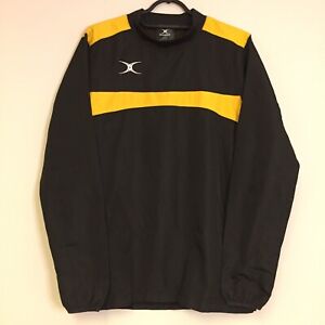 Gilbert Mens Rugby Training Top Mesh Lined Black Yellow Pullover - Small