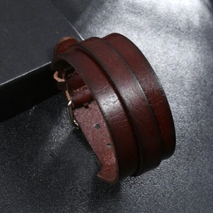 Vintage Gothic Wide Leather Bracelets Men's Jewelry Fashion Punk Bracelet - Picture 1 of 12