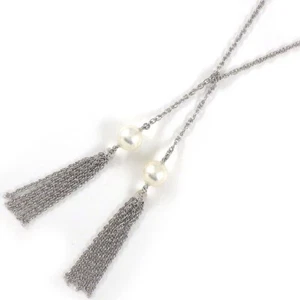 MIKIMOTO Lariette Necklace Fringe 2 Point Pearl 7.7mm 750(18K) White Gold - Picture 1 of 9