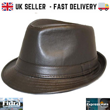 Unisex  Black/Brown Faux Leather Look Vintage Trilby Hat, fast UK postage