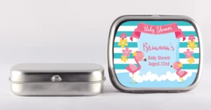 Flamingo Mint Tin Stickers - Baby Shower Favor - Personalized Mint Tin Labels - Picture 1 of 3