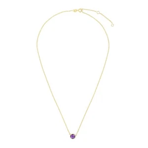 Amethyst Solitaire Gemstone Necklace Real 14K Yellow Gold 17" - Picture 1 of 2