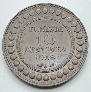 1908 A Tunisia 10 Centimes Coin- Tunisian Bronze - 500,000 Minted -Free Shipping - Picture 1 of 4