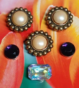 Set of Six Gold Tone Faux Pearl and Gemstone Button Covers - Picture 1 of 8