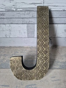 Letter J Decorative Floral Pressed Metal & Wooden Letter J 29 cm / 11.5" Tall - Picture 1 of 10