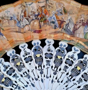 Feiner antiker 19. Museumsqualität englischer handbemalter geschnitzter Stöcke Fächer um 1800 - Bild 1 von 24