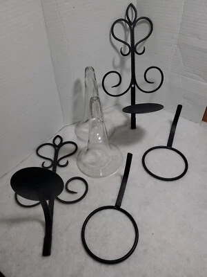 Pair Black Metal Interchangable Pillar Candle Holder Conical Vase Wall Sconces  - Image 1 of 4