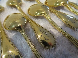 Vintage 1980 gold-plated 12 demi tasse mini spoons Christofle perles pearls - Picture 1 of 9