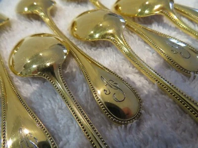 Vintage 1980 gold-plated 12 demi tasse mini spoons Christofle perles pearls - Image 1 of 4