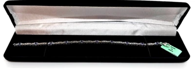 Brazalete de tenis de plata de ley de talla ovalada de tanzanita y diamantes de 7 1/2" nuevo en caja Foto 1 de 4