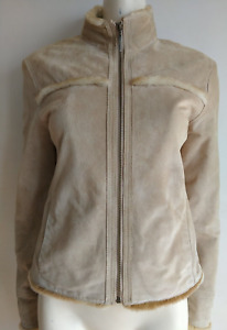 RIVER ISLAND Vintage Beige Suede Leather Womens Jacket Size UK 10
