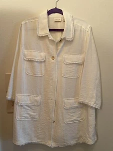 Chico's 3 große Leinenstruktur Jacke cremefarben gebraucht, in einwandfreiem Zustand - Bild 1 von 3